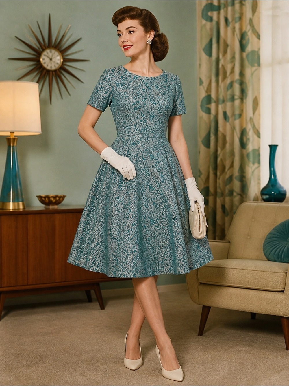 Vintage A Lawrence Dress co. Elegant Teal Tinsel Dress size M